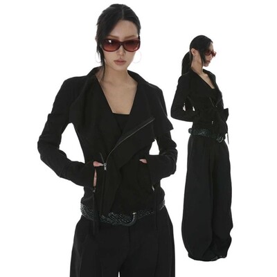 Vintage Turn Down Collar Cropped Jackets Women Harajuku Punk