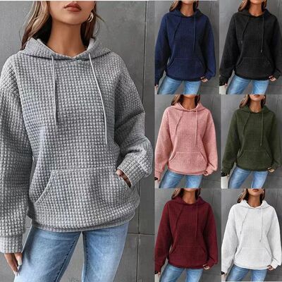 Hoodies women 2026 casual autumn Spring waffle plaid round-n