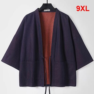 Denim Shirts Men 9XL Plus Size Kimono Shirts Summer Cardigan
