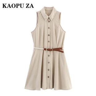 Midi 2025 Turn Sleeveless Dress Women Style Summer Kaopu