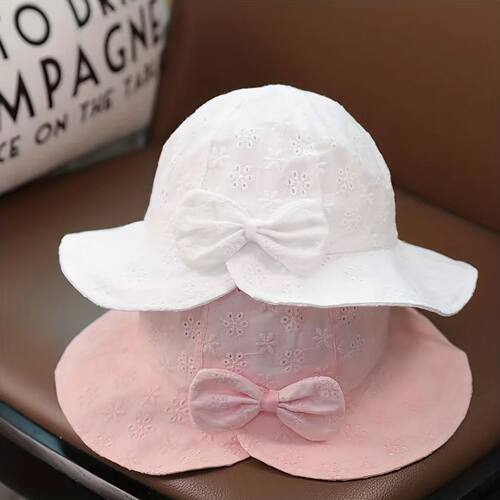 Baby Girls Lace Bow Fisherman's Sun Hat, Breathable Summer O