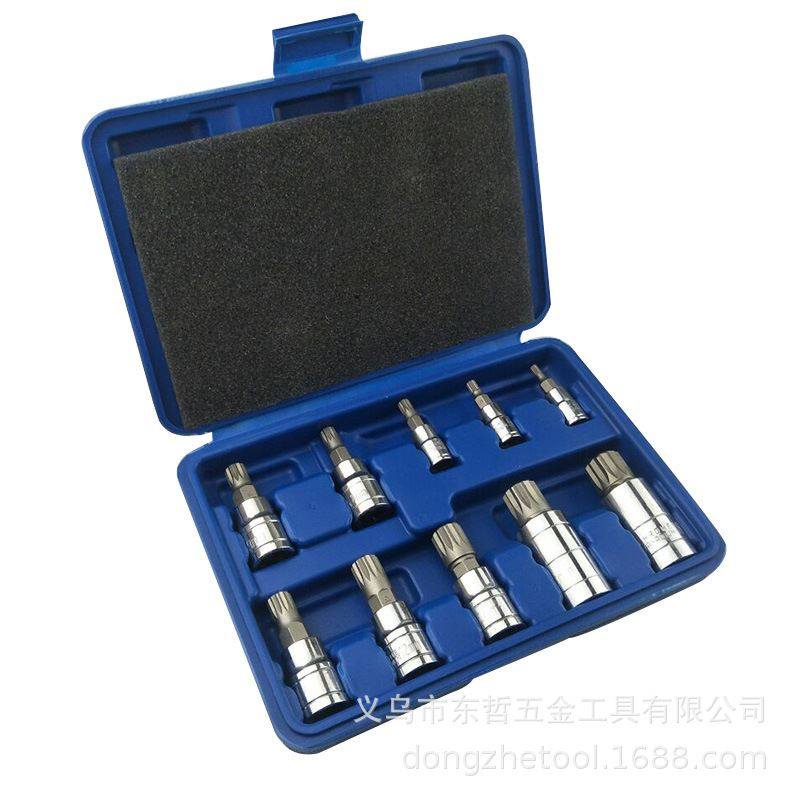 厂家直供10件套中孔内十二角花批头热卖12角批头套筒组套五金工具