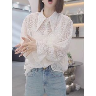 秋冬翻领高级感蕾丝衬衫上衣配马甲显瘦舒适百搭长袖休闲内搭打底