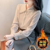 常规 雪纺衬衫 女娃娃领2024新款 加绒 时尚 保暖衬衣气质减龄上衣女