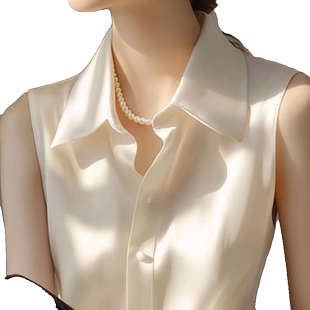 白色醋酸缎面无袖衬衫女款夏季2024新款法式气质高端上衣奢华