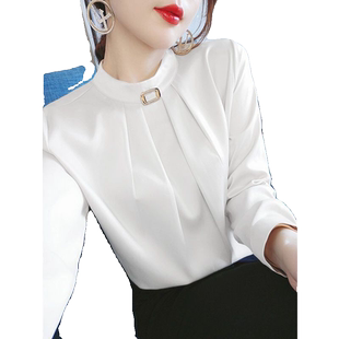 白色立领衬衫女士2022新款洋气质职业衬衣春季长袖高级感早春上衣