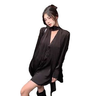 法式仙气女神范飘带V领衬衫女宽松显瘦气质高级感温柔风雪纺上衣