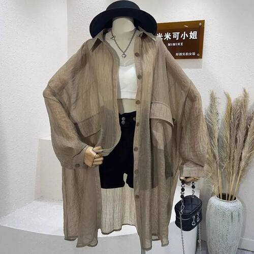 大码夏季薄款长袖衬衫女