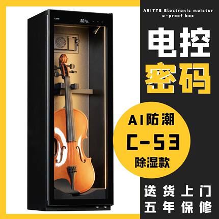 艾励特家用小提琴防潮箱吉他恒湿柜贝斯萨克斯展示柜干燥箱大提琴乐器保养密码锁防潮柜C53