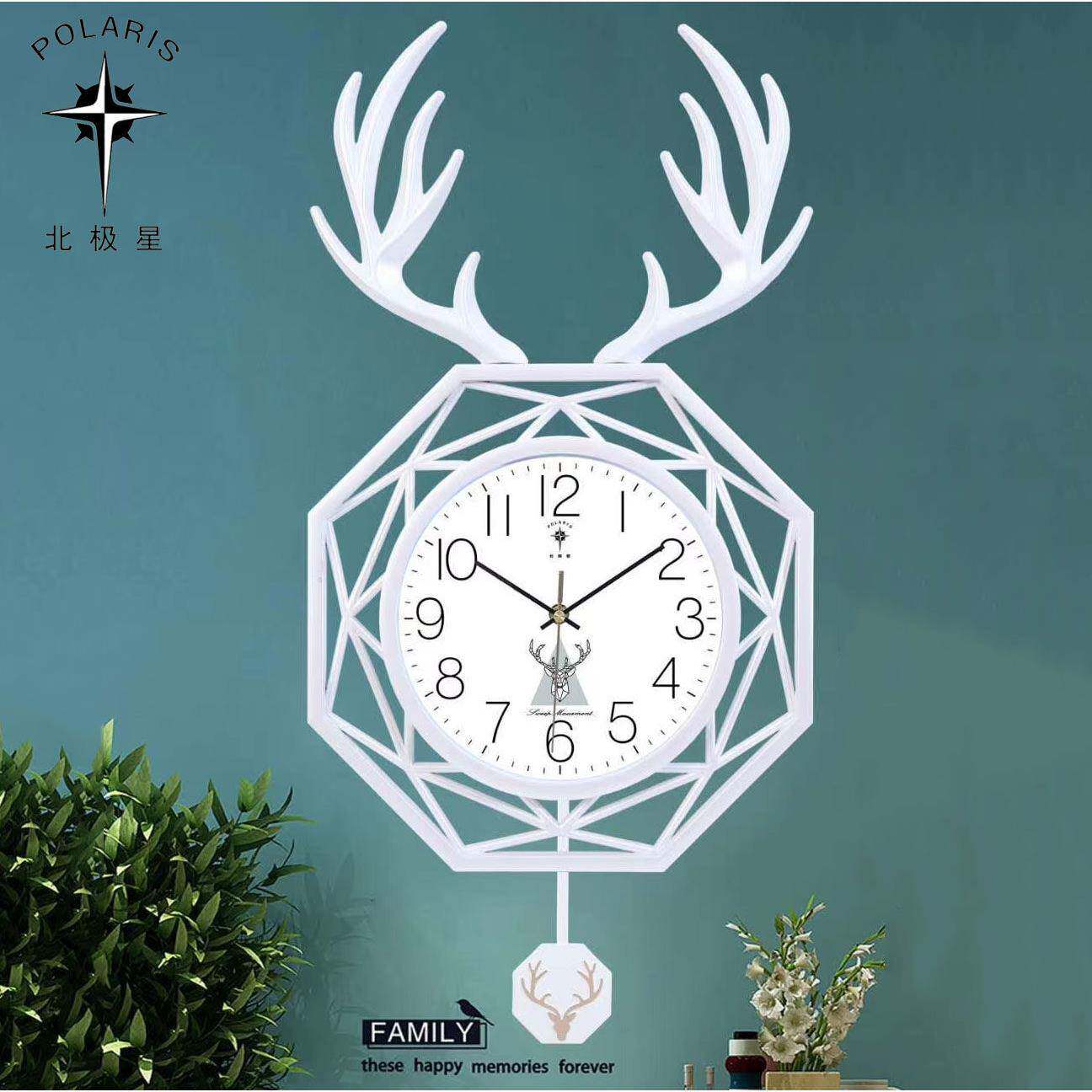 十大名牌闹钟北极星客厅家用玄关墙挂钟鹿头带摆现代简约时尚创意图片
