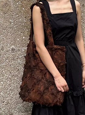 咩奇【橙色烟花】单肩包原创手工扎染流苏棉麻包艺术感单肩斜挎包