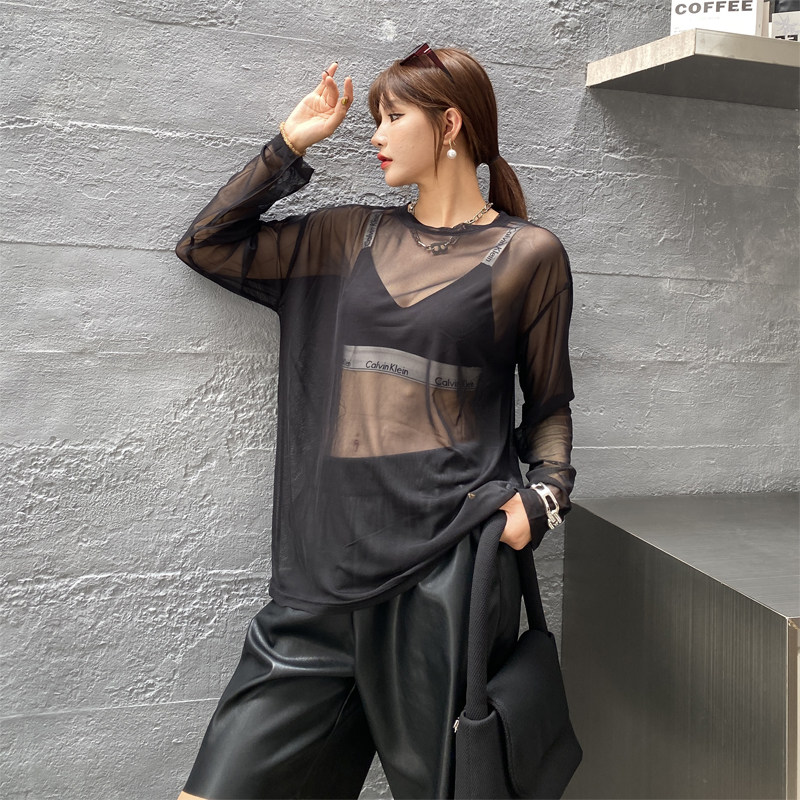 打底衫女网纱透视防晒内搭宽松