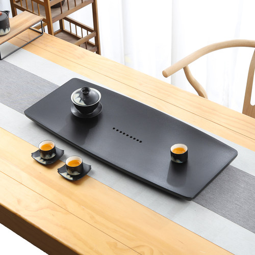 天然乌金石茶盘单盘石材一体整块石板家用功夫客厅茶台石头茶托盘