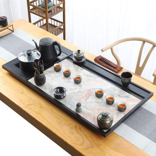 天然整块乌金石茶盘全自动一体茶具家用功夫岩板电热炉简约大茶台