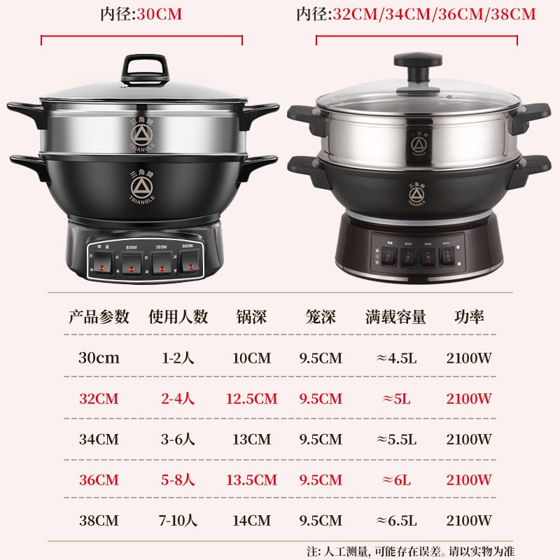 三角牌电炒锅多功能家用电热锅铸铁电锅蒸煮炖炒菜一体式不粘锅
