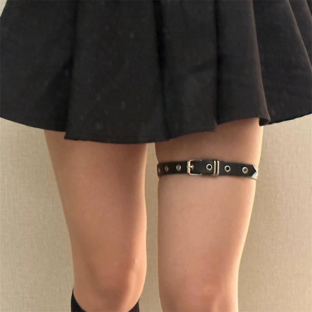 赵露思同款暗黑朋克辣妹腿链女钉针扣皮带扣腿环性感腿饰可调节
