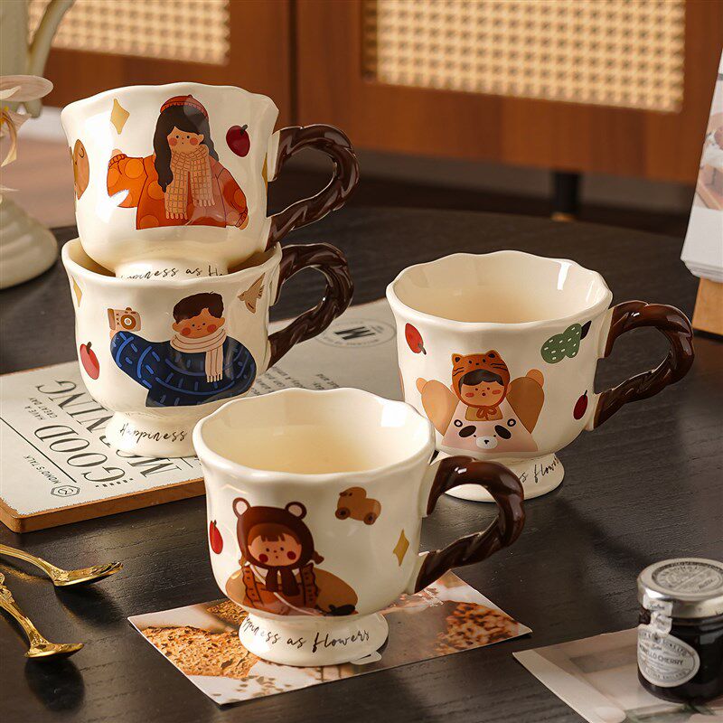 陶瓷客厅杯子套装家用喝水一家人四口亲子杯具新居乔迁茶杯礼盒装