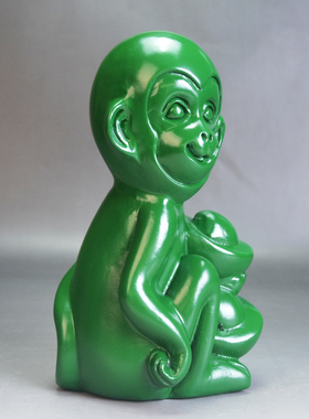 精选绿色木雕猴子摆件三合十二生肖猴实木猴家居办公室装饰工艺品