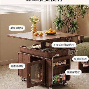 精选中古风小推车家用客厅茶几可移动折叠实木阳台茶桌沙发升降边