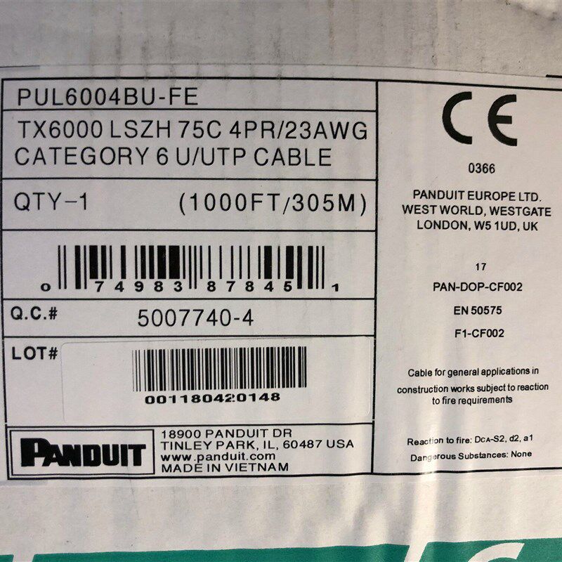 Panduit/泛达六类低烟无卤PUL6004BU-FE阻燃网线蓝色6类非屏蔽