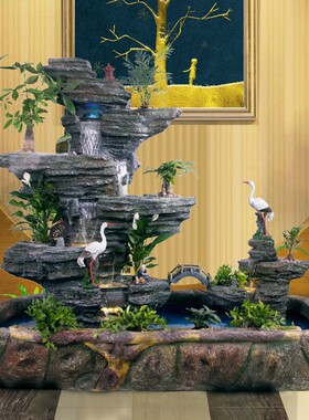 精选大型假山喷泉流水鱼池山水盆景加湿客厅阳台办公室内户外景观