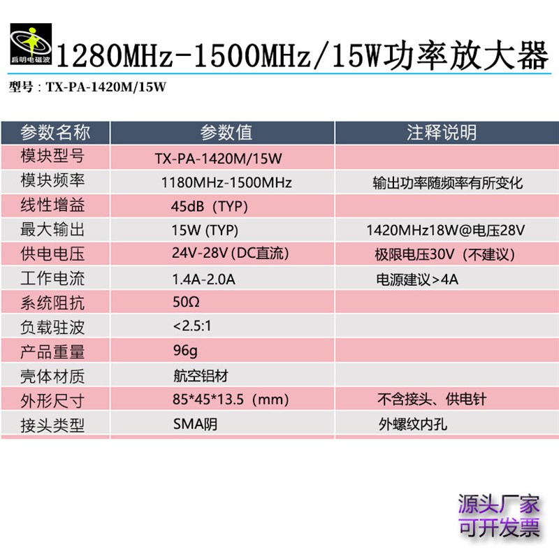 15W 1420MHz PA射频功率放大器 RF功放模块 功率发射模块 天文