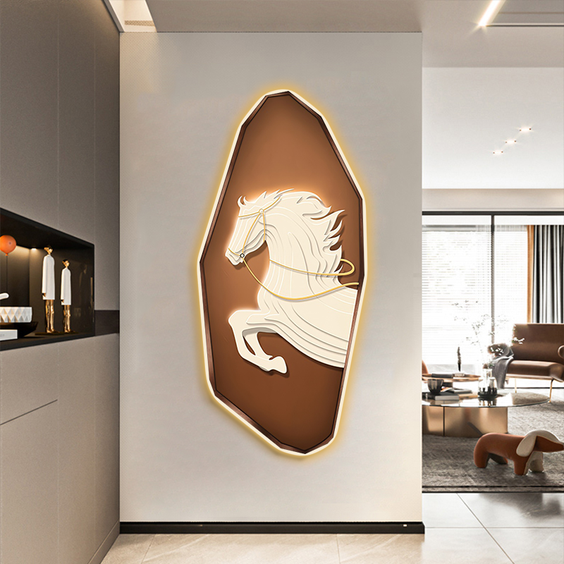 骏马led灯画入户玄关装饰画客厅发光画走廊尽头过道楼梯间晶瓷画图片