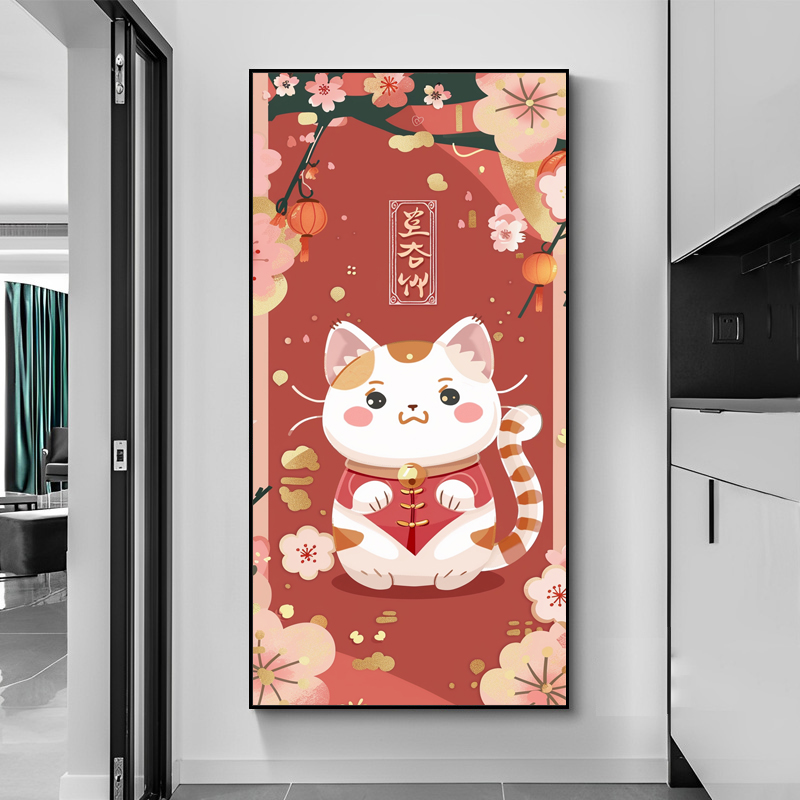 数字油画diy填色招财猫卡通动漫手工油画卧室手绘玄关装饰画餐厅图片