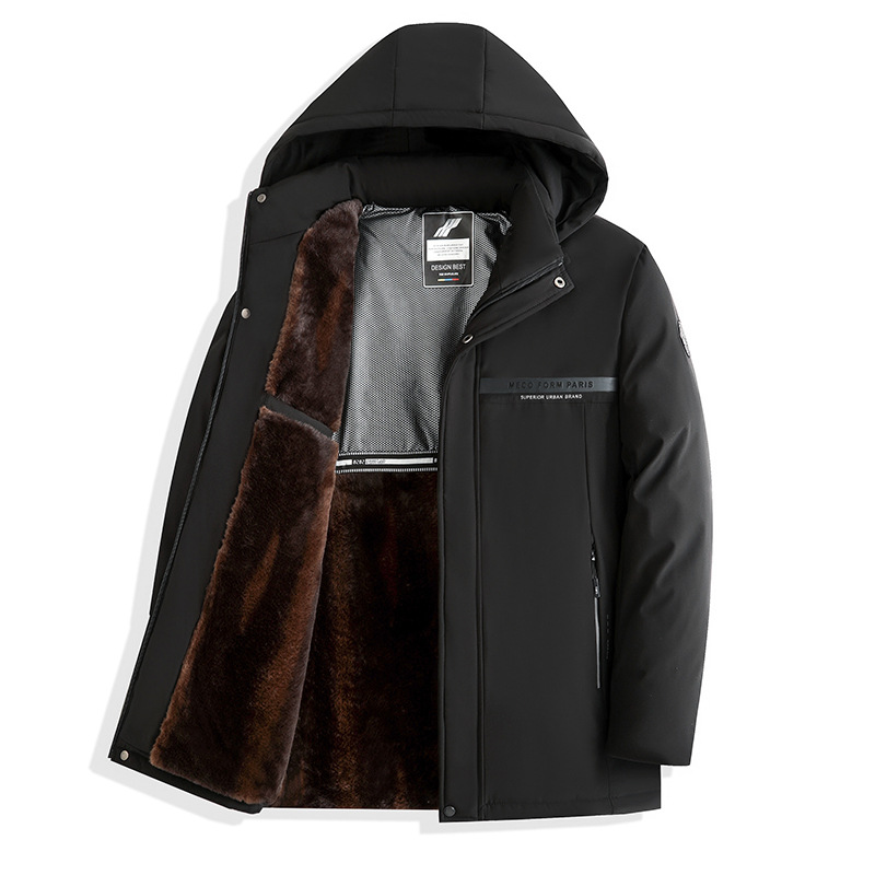 2025年中老年爸爸装加绒加厚保暖衣可拆卸帽休闲衣派克服棉衣