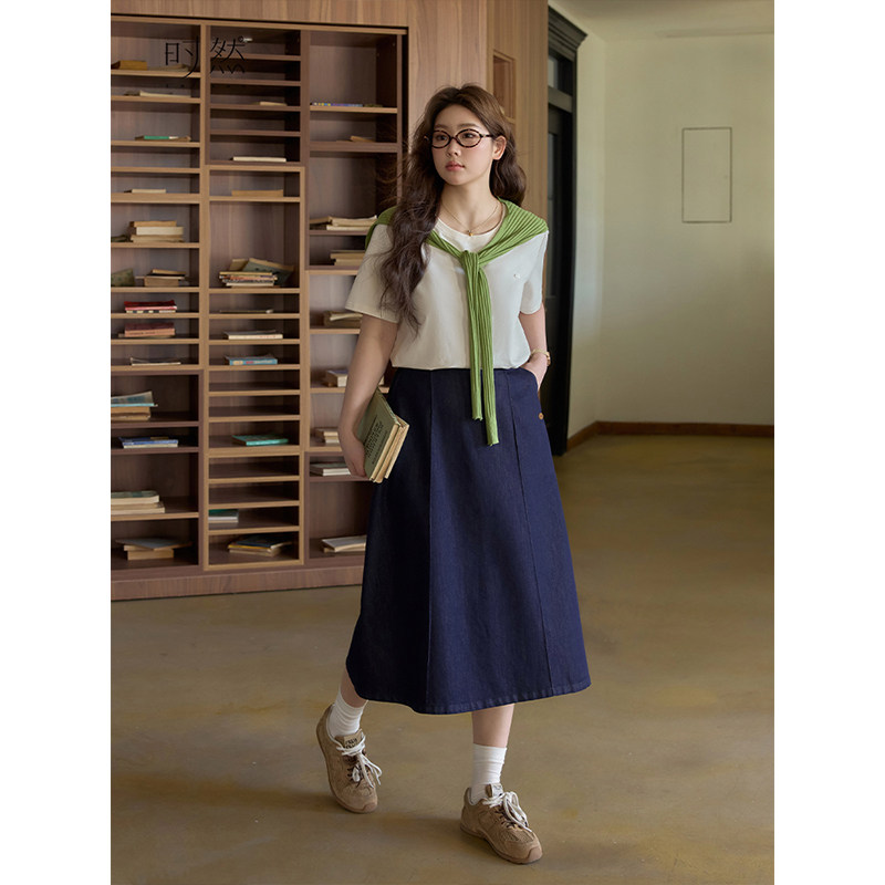 时然大码微胖MM25年春季新款洋气百搭显瘦遮肉长款牛仔半裙伞裙,女装/女士精品,大码内搭,淘宝优惠券,粉丝福利购,淘宝优惠卷