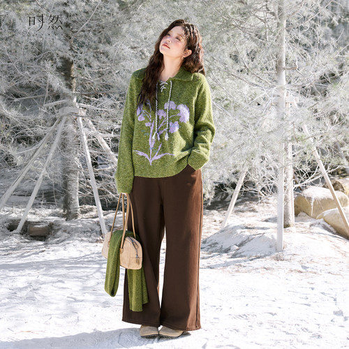 时然大码加绒牛仔裤直筒裤阔腿裤