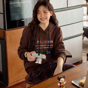 宽松遮肉高克重刺绣冬款 H版 连帽卫衣 微胖MM2025年冬新款 时然大码