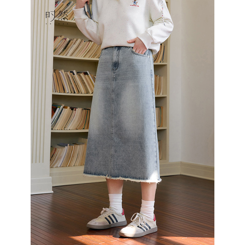 时然大码微胖MM25年春季高腰A字牛仔半身裙,女装/女士精品,大码半身裙,淘宝优惠券,粉丝福利购,淘宝优惠卷