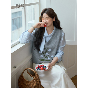 时然大码 韩系简约百搭实穿显瘦撞色针织马甲 微胖MM2025春新款