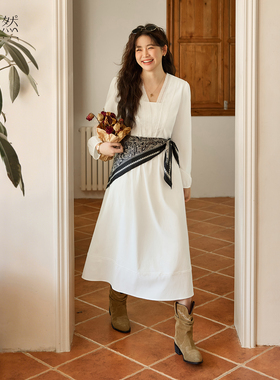 时然大码女装白色镂空连衣裙25秋季新款微胖mm遮肉收腰显瘦蕾丝裙