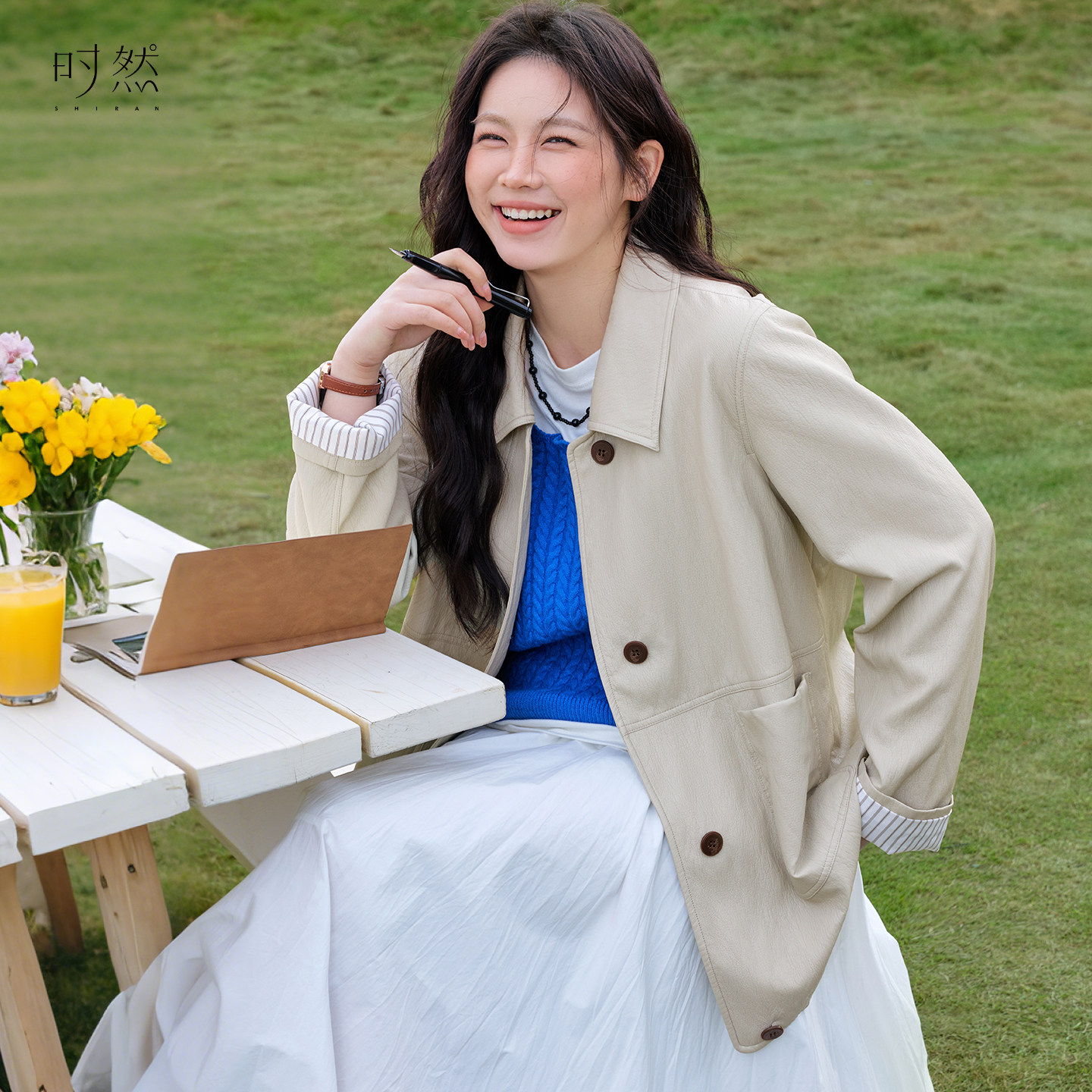 时然大码卡其色皮衣微胖mm短款夹克外套春季女装新品直筒休闲宽松