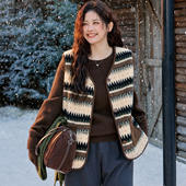 时然大码 双面穿马甲微胖mm羊羔毛保暖坎肩背心上衣冬装 马夹