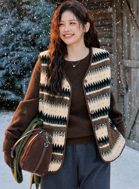 时然大码双面穿马甲微胖mm羊羔毛保暖坎肩背心上衣冬装马夹