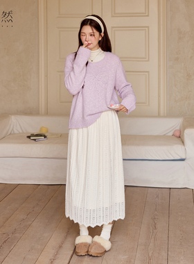 时然大码微胖MM25年冬季女长款高腰显瘦A字裙女遮肉磨毛蕾丝半裙