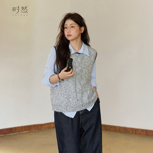 新款 针织马甲25年秋季 彩点设计感微胖MM显瘦背心毛衣 女装 时然大码