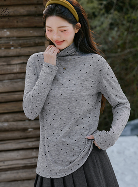 时然大码灰色打底衫冬季女装半高领T恤上衣保暖加厚微胖mm内搭新