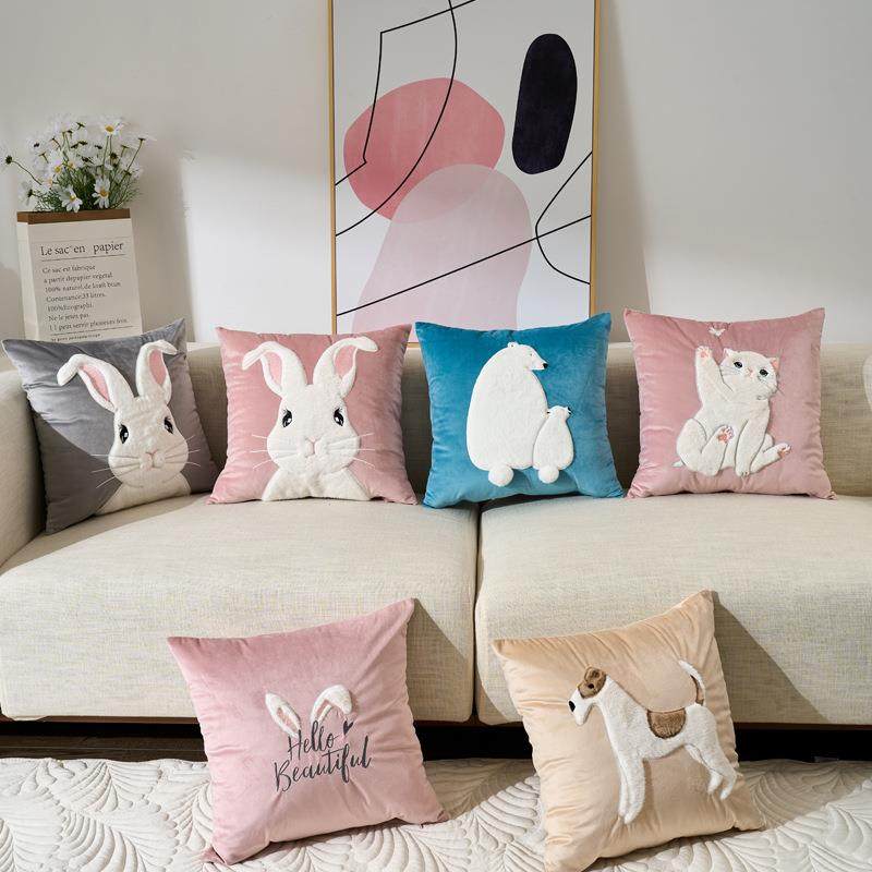ins风可爱兔子抱枕卡通沙发靠垫毛绒客厅枕套床上靠枕腰枕不含芯