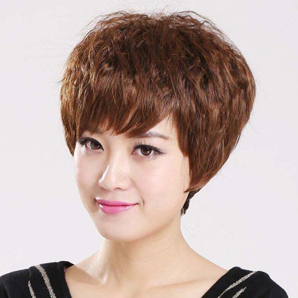 假发女短发中老年假发女妈妈齐碎斜刘海假发短卷发头套整顶假发套