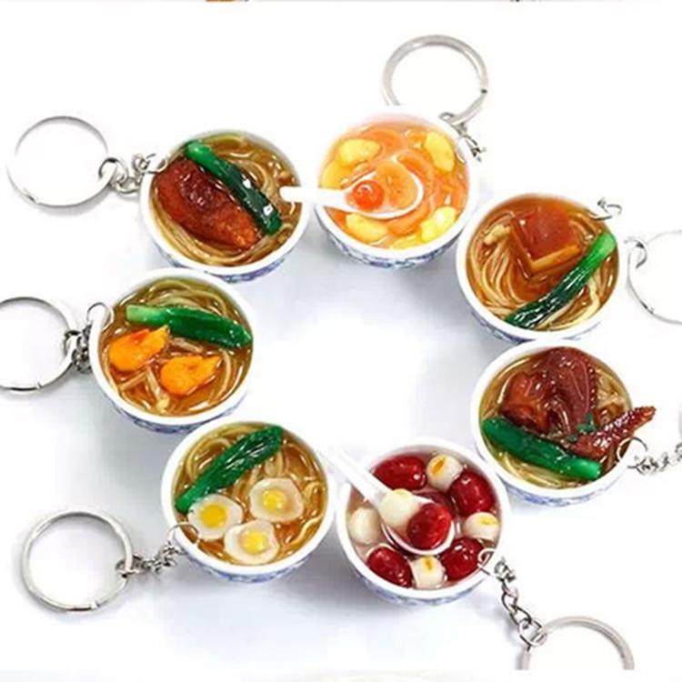 仿真食物挂件 pvc鸡蛋面钥匙扣 大号青花瓷碗面 儿童厨房食玩