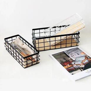 厨房铁艺收纳篮窄长型储物架子桌面零食置物架杂物挂篮调料收纳筐