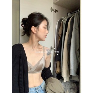 三角兔耳杯内衣女超薄大胸显小显瘦无钢圈网纱缎面文胸 复古法式