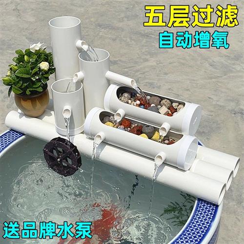 小鱼缸三合一过滤器循环系统低水位家用养鱼造景自动流水过滤设备