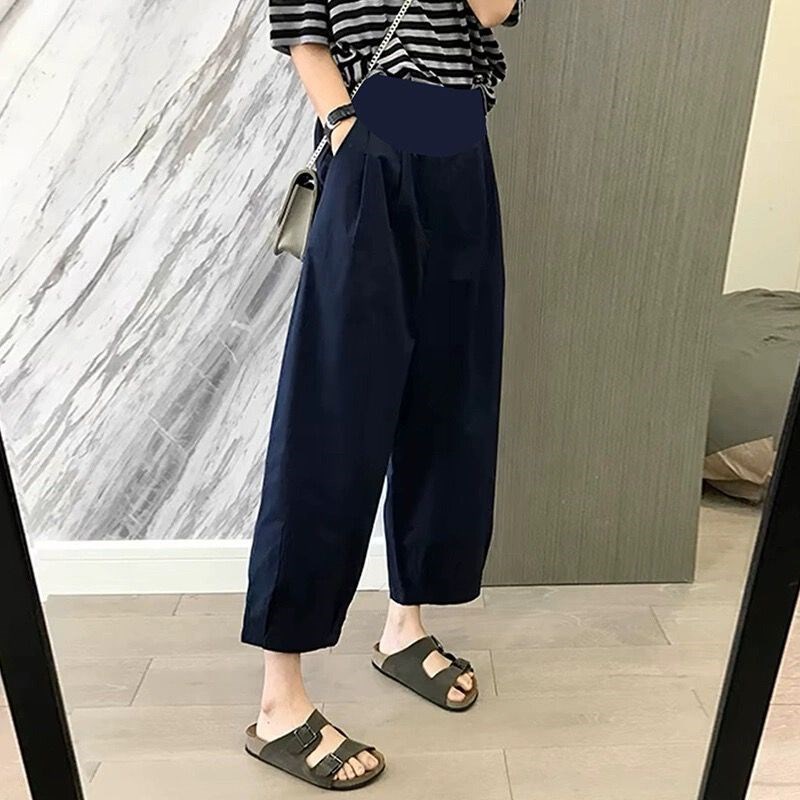 孕妇裤夏季薄款纯棉哈伦休闲裤女宽松新款直筒裤子日系九分香蕉裤