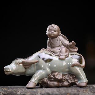 陶瓷牧童骑牛童子创意摆件鱼缸盆景造景微景观装饰品人物搭配