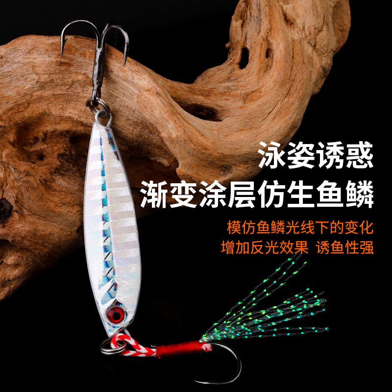 铁板路亚饵海钓双钩远投飘落假饵翘嘴淡水亮片鲈鱼专杀套装拟饵竿